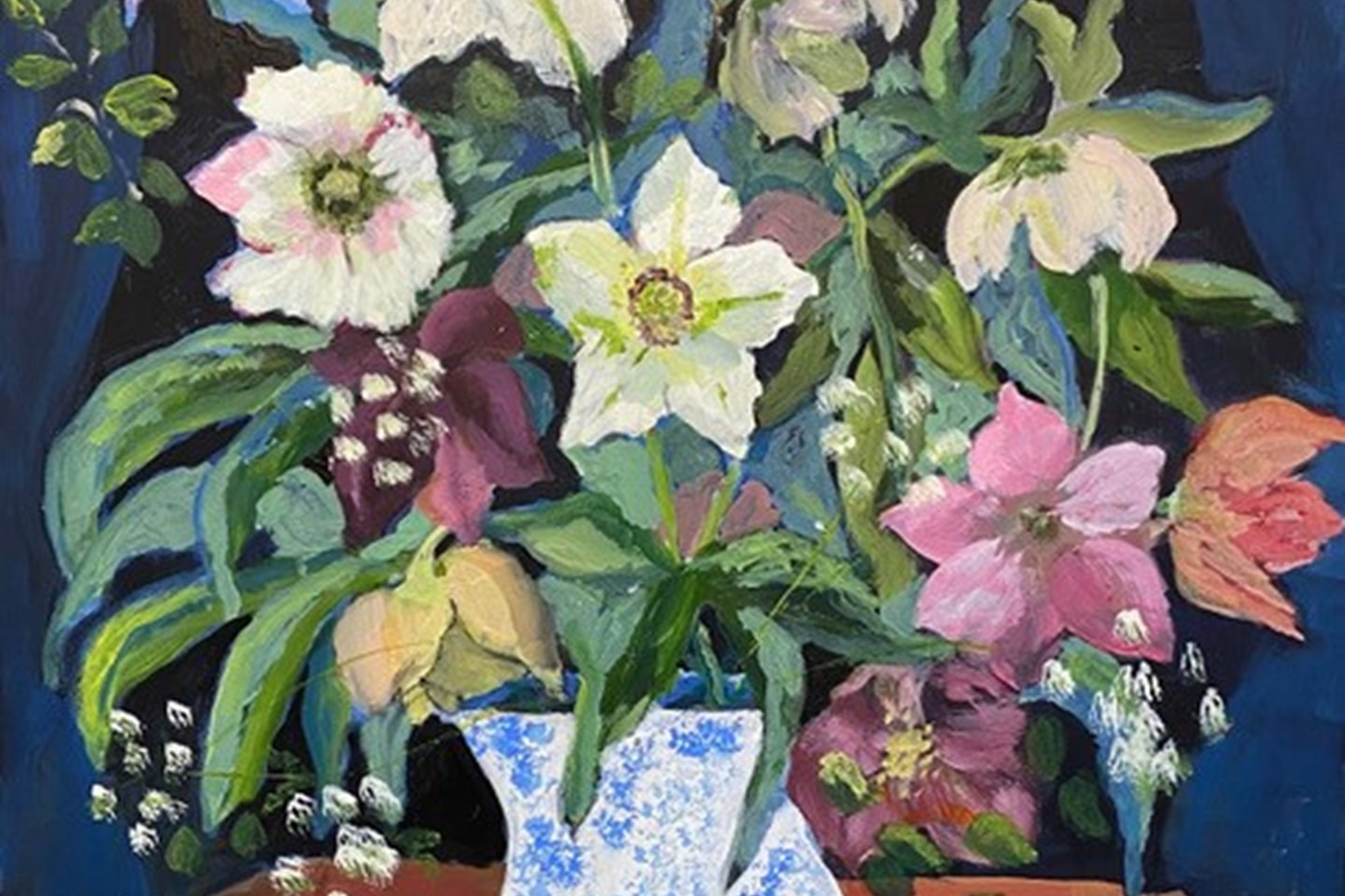 Frances Green Hellebores In Blue And White Vase