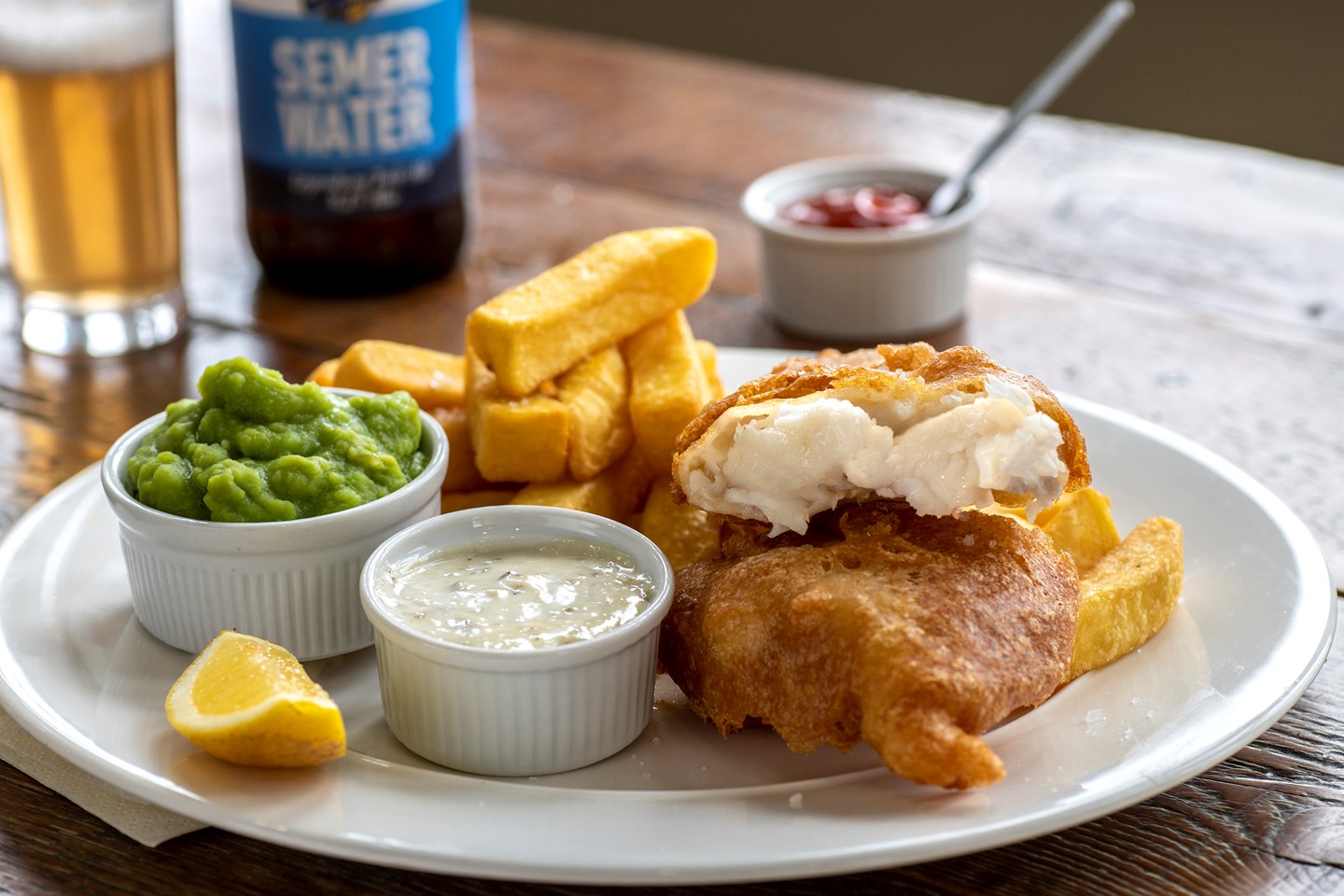 Fish and chips served in the Cafe 