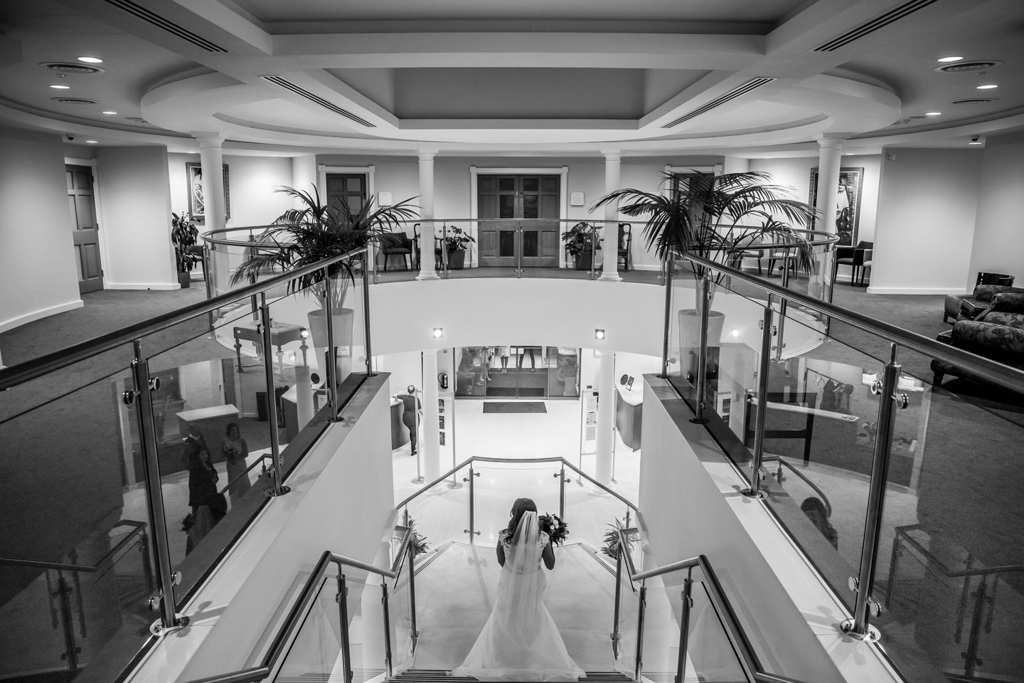 Bride descending down the stairs