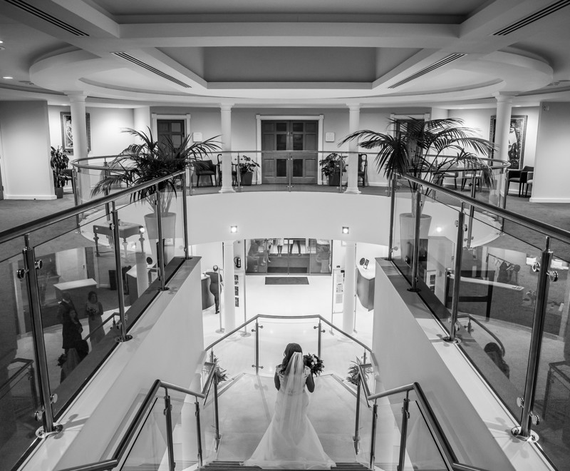 Bride descending down the stairs