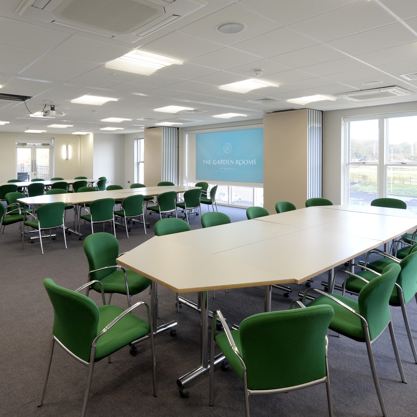Seminar rooms fully open and projector screen