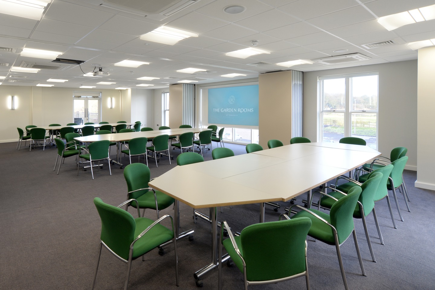 Seminar rooms fully open and projector screen