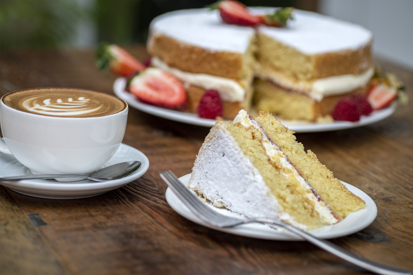 Cake and coffee on a table